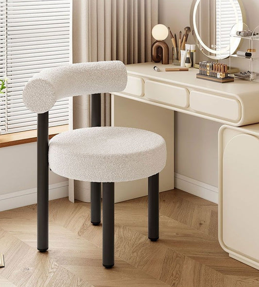 Contemporary Nordic Round Lambswool Iron Vanity Stool Backrest For Bedroom