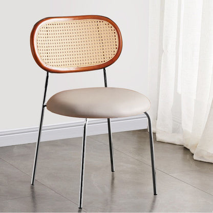 Contemporary Nordic Square Rattan Iron PU Leather Upholstered Dining Chair Backrest For Dining Room