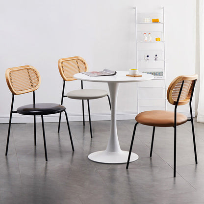 Contemporary Nordic Square Rattan Iron PU Leather Upholstered Dining Chair Backrest For Dining Room