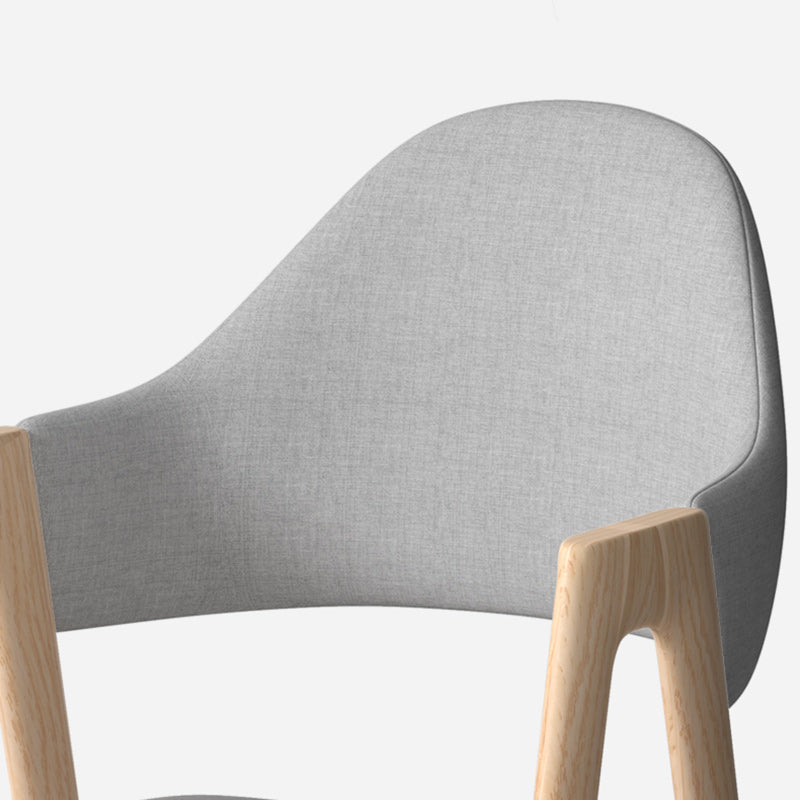 Contemporary Nordic Square Upholstered Iron Frame Linen Dining Chair Curved Backrest Armrest For Dining Room