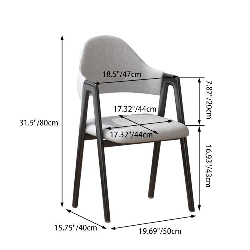 Contemporary Nordic Square Upholstered Iron Frame Linen Dining Chair Curved Backrest Armrest For Dining Room