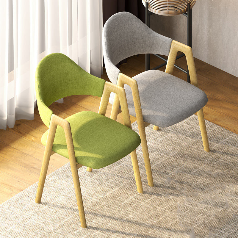 Contemporary Nordic Square Upholstered Iron Frame Linen Dining Chair Curved Backrest Armrest For Dining Room