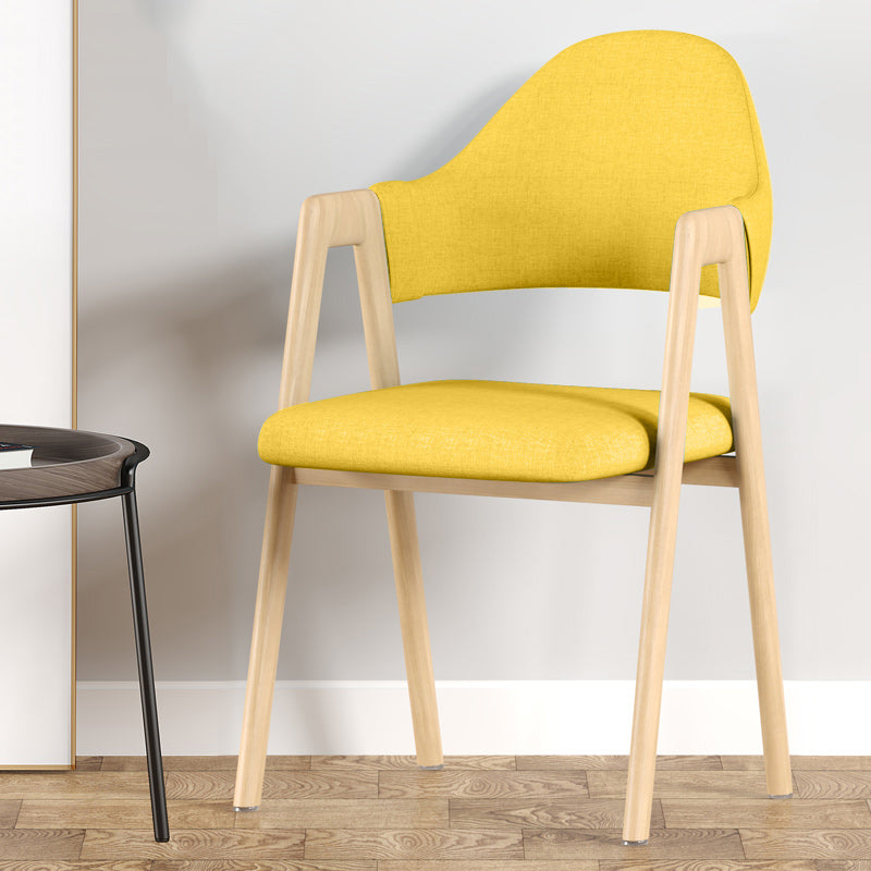 Contemporary Nordic Square Upholstered Iron Frame Linen Dining Chair Curved Backrest Armrest For Dining Room