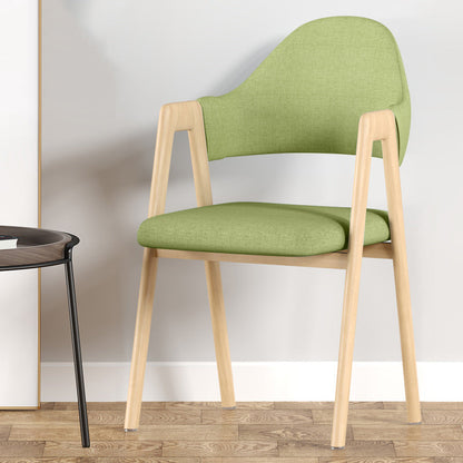 Contemporary Nordic Square Upholstered Iron Frame Linen Dining Chair Curved Backrest Armrest For Dining Room