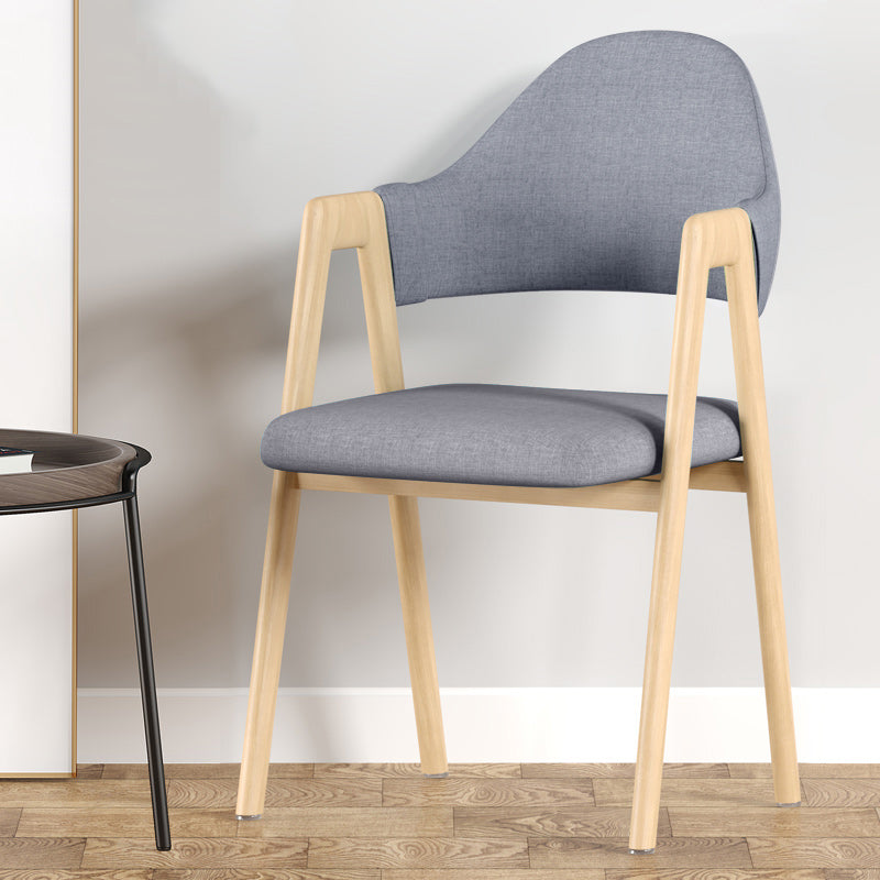 Contemporary Nordic Square Upholstered Iron Frame Linen Dining Chair Curved Backrest Armrest For Dining Room