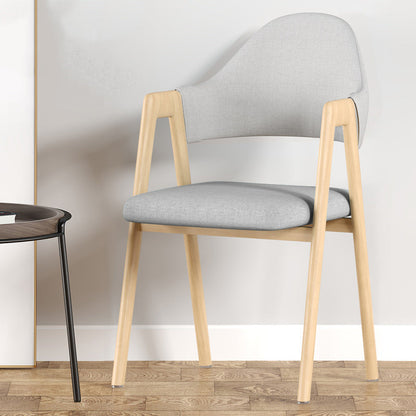 Contemporary Nordic Square Upholstered Iron Frame Linen Dining Chair Curved Backrest Armrest For Dining Room