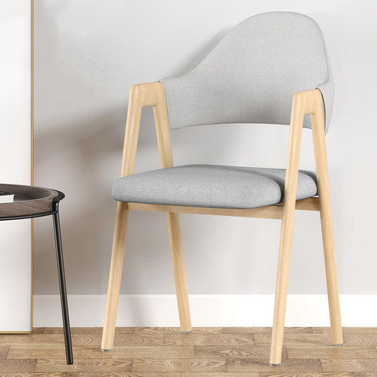 Contemporary Nordic Square Upholstered Iron Frame Linen Dining Chair Curved Backrest Armrest For Dining Room