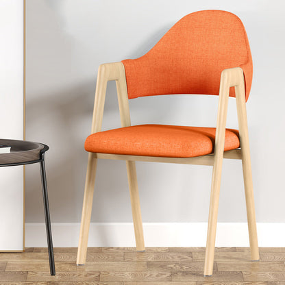 Contemporary Nordic Square Upholstered Iron Frame Linen Dining Chair Curved Backrest Armrest For Dining Room