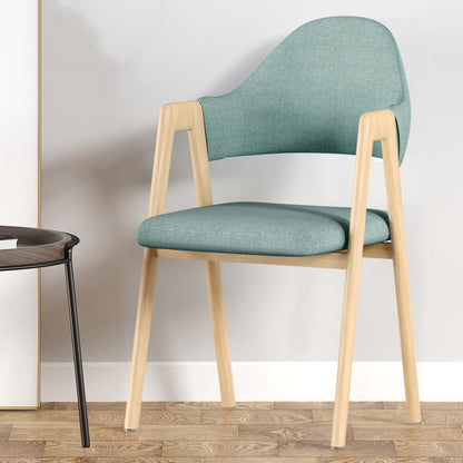 Contemporary Nordic Square Upholstered Iron Frame Linen Dining Chair Curved Backrest Armrest For Dining Room