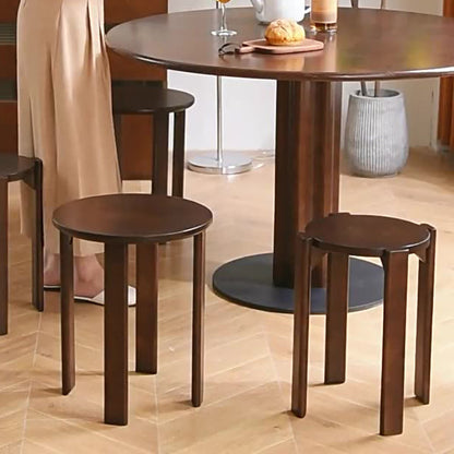 Traditional Chinese Solid Wood Round Nesting Low Stool Backless For Dining Room