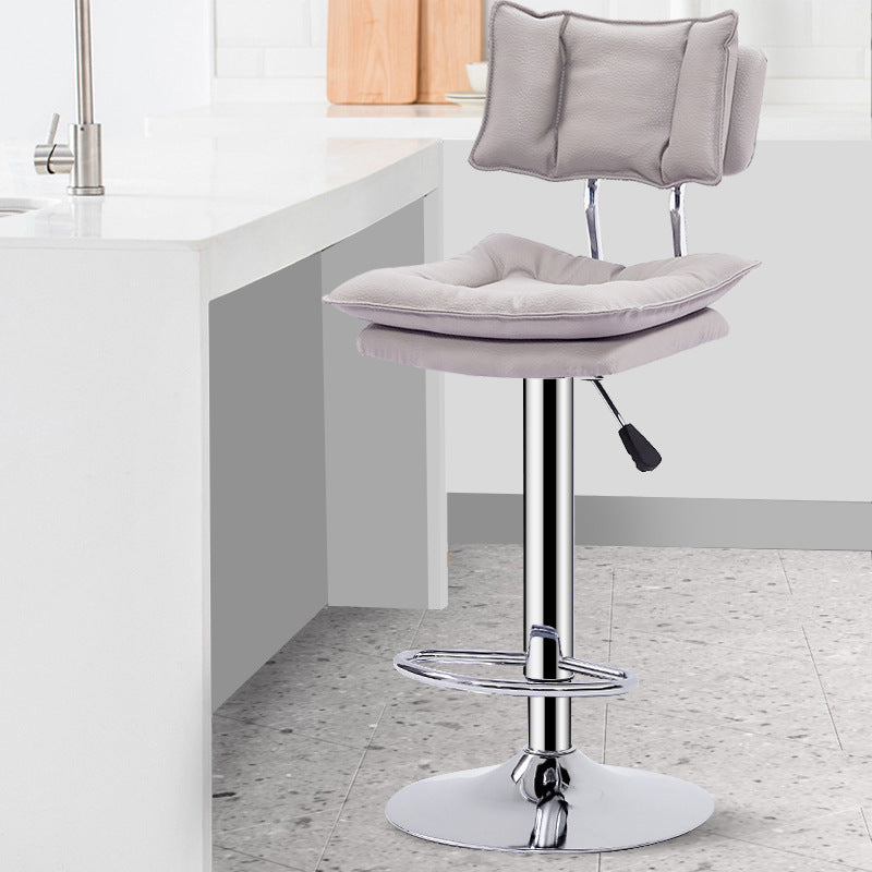 Modern Simplicity Faux Leather Metal Base Height Adjustable Swivel Bar Stool Backrest Footrest For Dining Room