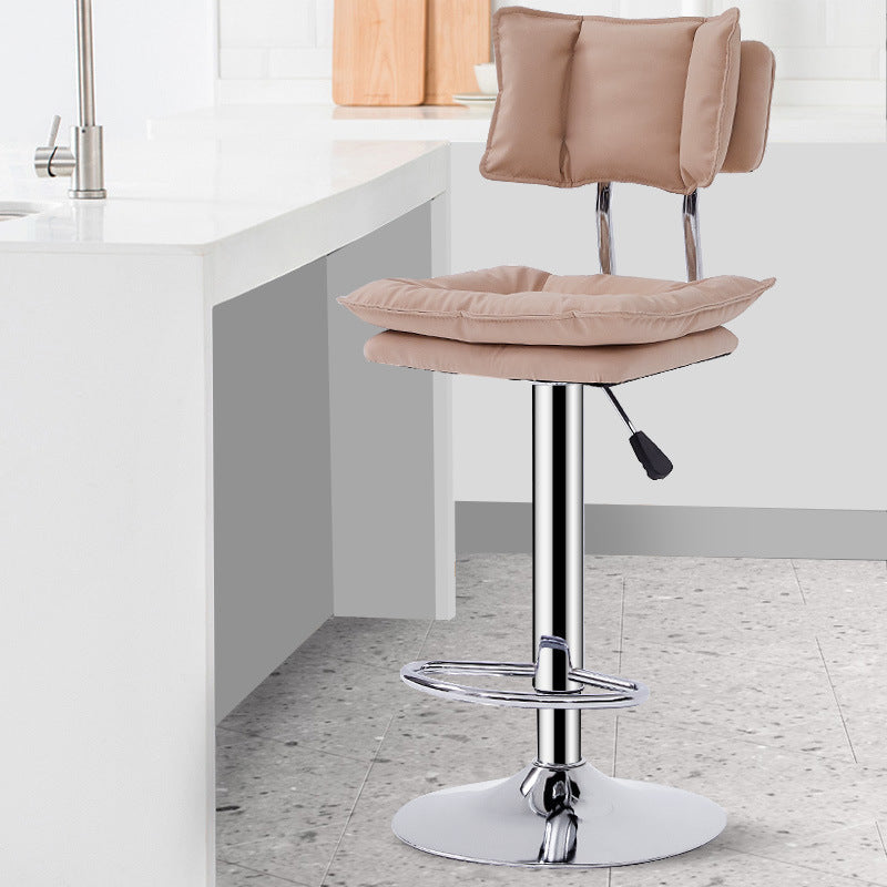 Modern Simplicity Faux Leather Metal Base Height Adjustable Swivel Bar Stool Backrest Footrest For Dining Room