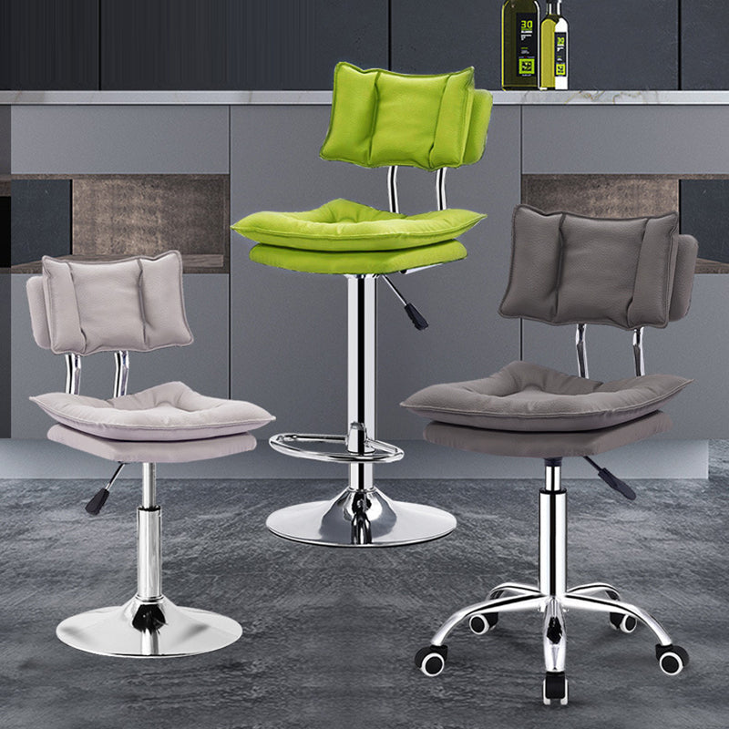 Modern Simplicity Faux Leather Metal Base Height Adjustable Swivel Bar Stool Backrest Footrest For Dining Room
