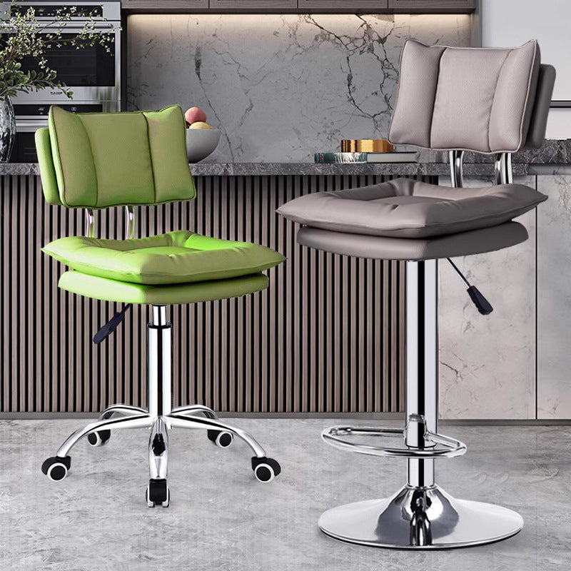 Modern Simplicity Faux Leather Metal Base Height Adjustable Swivel Bar Stool Backrest Footrest For Dining Room