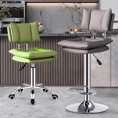 Modern Simplicity Faux Leather Metal Base Height Adjustable Swivel Bar Stool Backrest Footrest For Dining Room