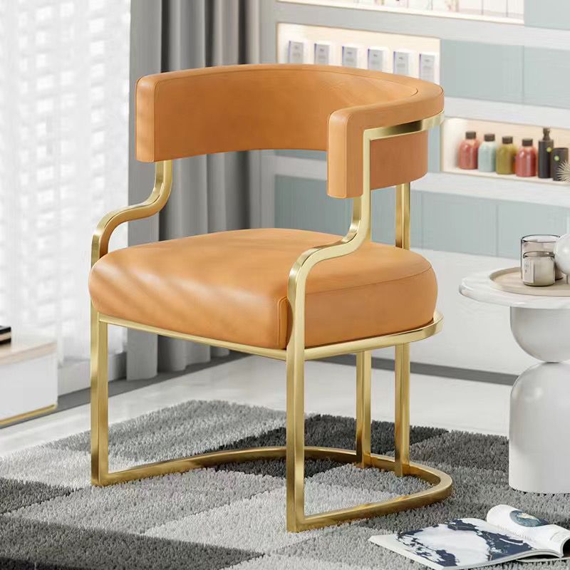 Contemporary Luxury Curved Microfiber Leather  Upholstered Metal Frame Dining Chair Backrest For Dining Room
