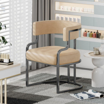 Contemporary Luxury Curved Microfiber Leather  Upholstered Metal Frame Dining Chair Backrest For Dining Room