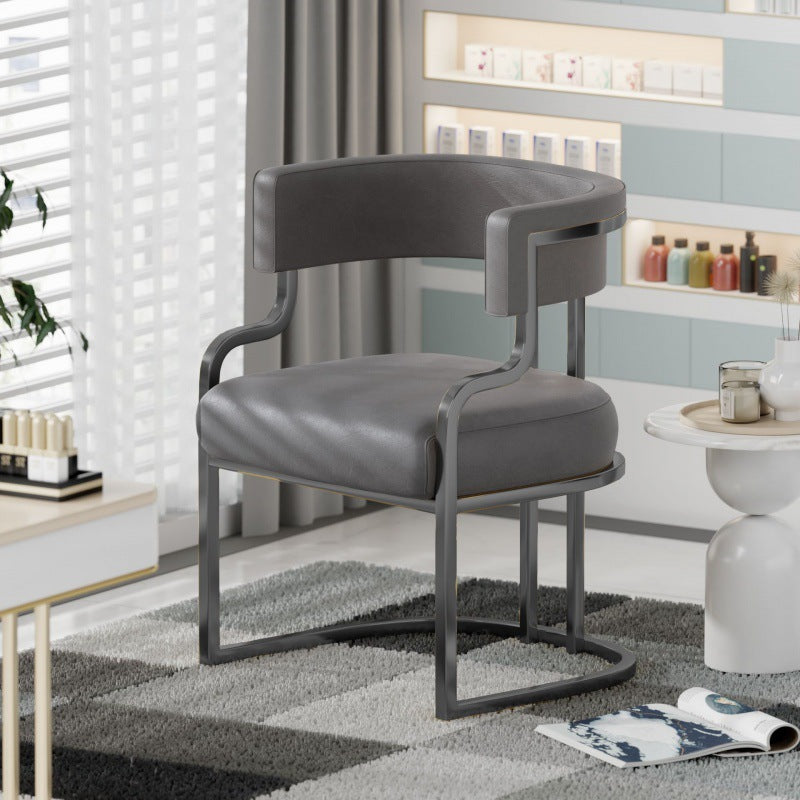 Contemporary Luxury Curved Microfiber Leather  Upholstered Metal Frame Dining Chair Backrest For Dining Room
