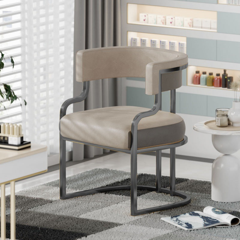 Contemporary Luxury Curved Microfiber Leather  Upholstered Metal Frame Dining Chair Backrest For Dining Room