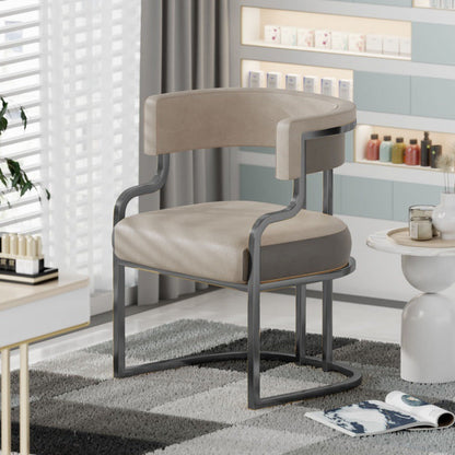 Contemporary Luxury Curved Microfiber Leather  Upholstered Metal Frame Dining Chair Backrest For Dining Room