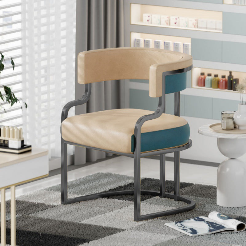 Contemporary Luxury Curved Microfiber Leather  Upholstered Metal Frame Dining Chair Backrest For Dining Room