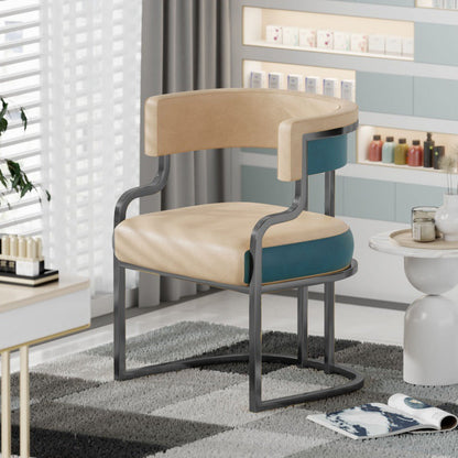 Contemporary Luxury Curved Microfiber Leather  Upholstered Metal Frame Dining Chair Backrest For Dining Room