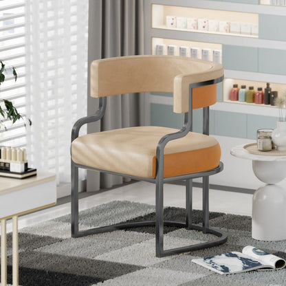 Contemporary Luxury Curved Microfiber Leather  Upholstered Metal Frame Dining Chair Backrest For Dining Room