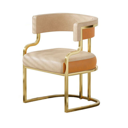 Contemporary Luxury Curved Microfiber Leather  Upholstered Metal Frame Dining Chair Backrest For Dining Room
