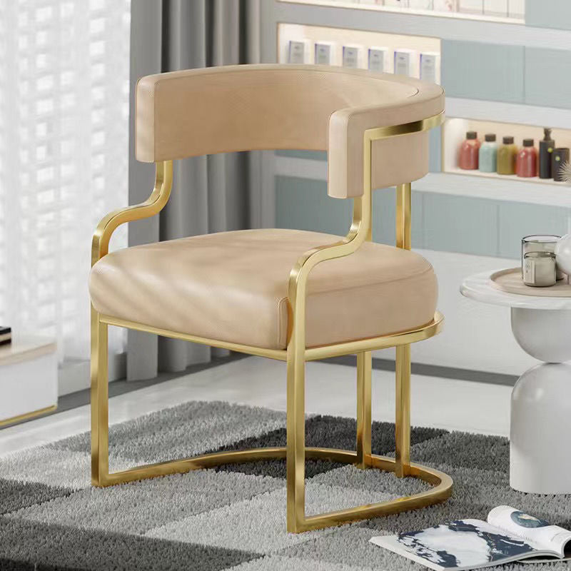 Contemporary Luxury Curved Microfiber Leather  Upholstered Metal Frame Dining Chair Backrest For Dining Room