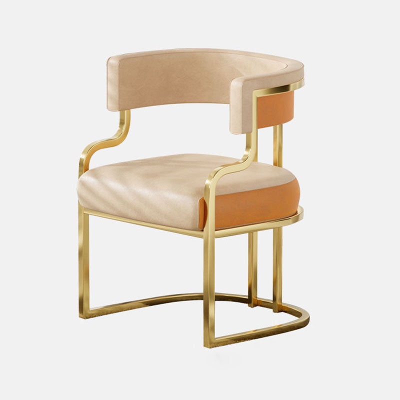 Contemporary Luxury Curved Microfiber Leather  Upholstered Metal Frame Dining Chair Backrest For Dining Room