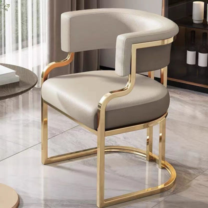 Contemporary Luxury Curved Microfiber Leather  Upholstered Metal Frame Dining Chair Backrest For Dining Room