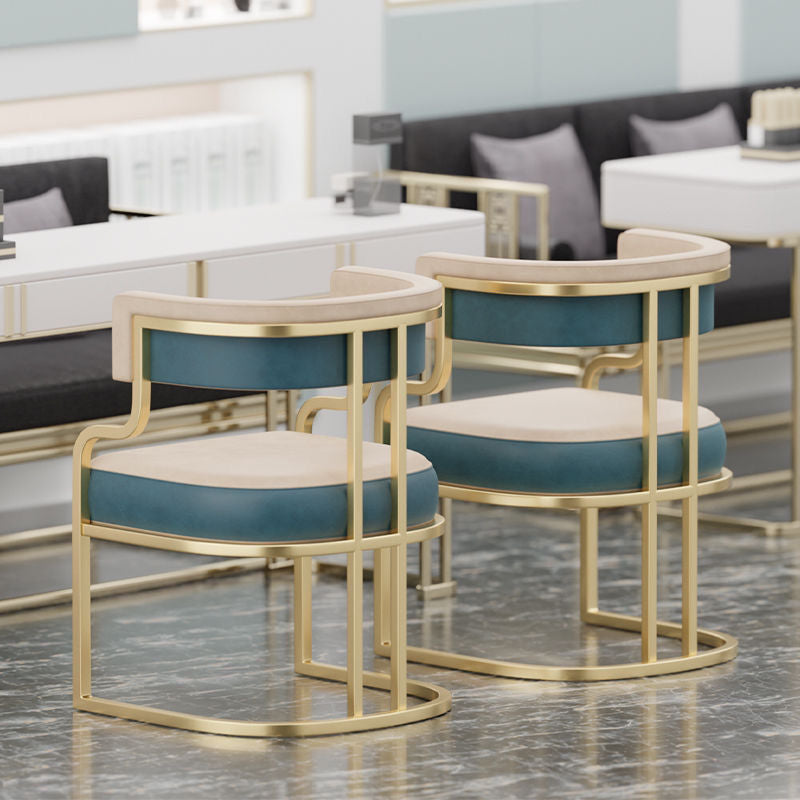 Contemporary Luxury Curved Microfiber Leather  Upholstered Metal Frame Dining Chair Backrest For Dining Room