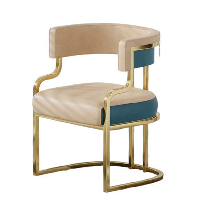 Contemporary Luxury Curved Microfiber Leather  Upholstered Metal Frame Dining Chair Backrest For Dining Room