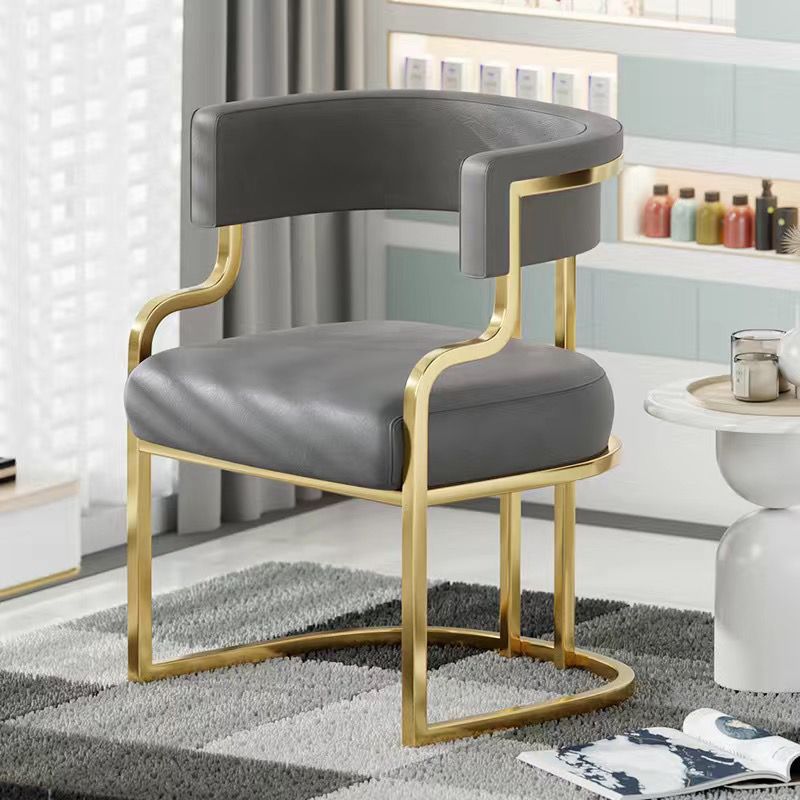 Contemporary Luxury Curved Microfiber Leather  Upholstered Metal Frame Dining Chair Backrest For Dining Room