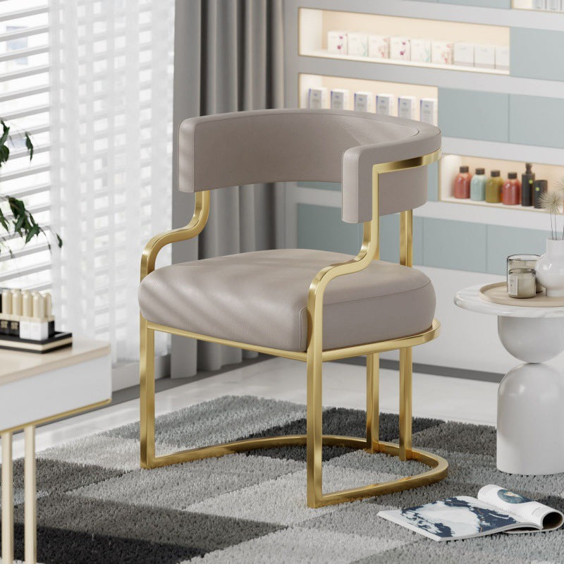 Contemporary Luxury Curved Microfiber Leather  Upholstered Metal Frame Dining Chair Backrest For Dining Room