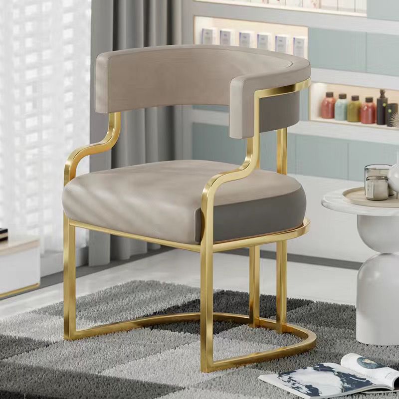 Contemporary Luxury Curved Microfiber Leather  Upholstered Metal Frame Dining Chair Backrest For Dining Room