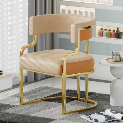 Contemporary Luxury Curved Microfiber Leather  Upholstered Metal Frame Dining Chair Backrest For Dining Room