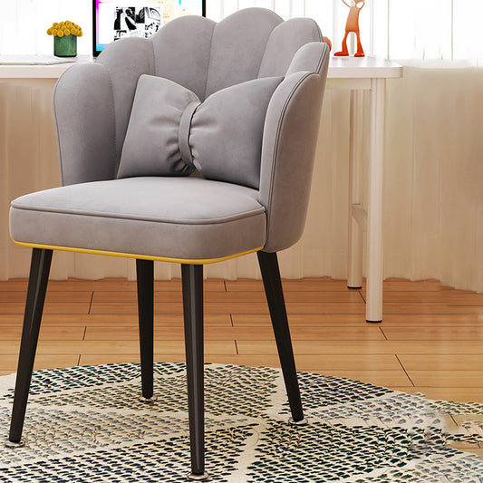 Contemporary Nordic Velvet Upholstered Vanity Stool Scallop-shaped Backrest For Bedroom