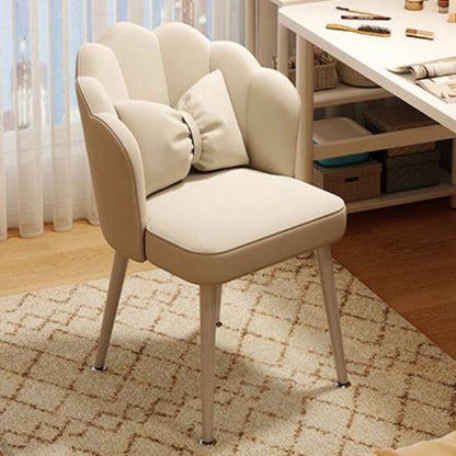 Contemporary Nordic Velvet Upholstered Vanity Stool Scallop-shaped Backrest For Bedroom