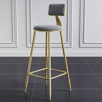 Modern Minimalist Round Velvet Metal Napa Leather Leg Bar Stool Low Back Footrest For Dining Room