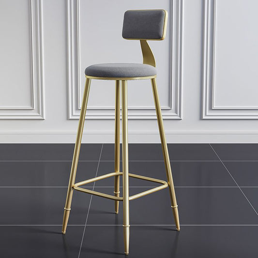 Modern Minimalist Round Velvet Metal Napa Leather Leg Bar Stool Low Back Footrest For Dining Room