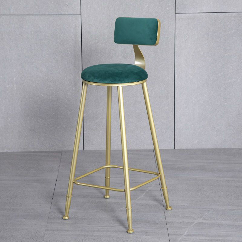 Modern Minimalist Round Velvet Metal Napa Leather Leg Bar Stool Low Back Footrest For Dining Room