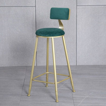Modern Minimalist Round Velvet Metal Napa Leather Leg Bar Stool Low Back Footrest For Dining Room