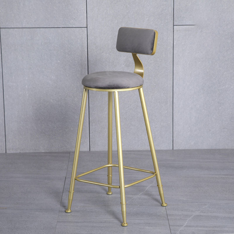 Modern Minimalist Round Velvet Metal Napa Leather Leg Bar Stool Low Back Footrest For Dining Room