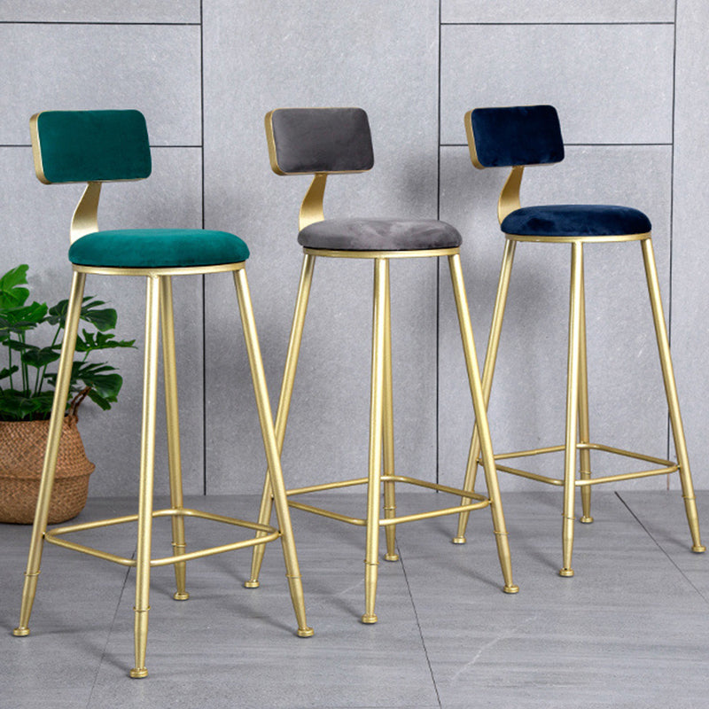 Modern Minimalist Round Velvet Metal Napa Leather Leg Bar Stool Low Back Footrest For Dining Room