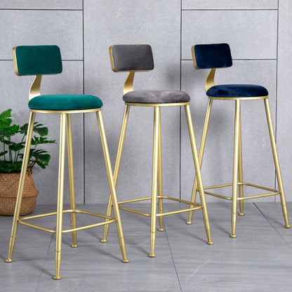 Modern Minimalist Round Velvet Metal Napa Leather Leg Bar Stool Low Back Footrest For Dining Room