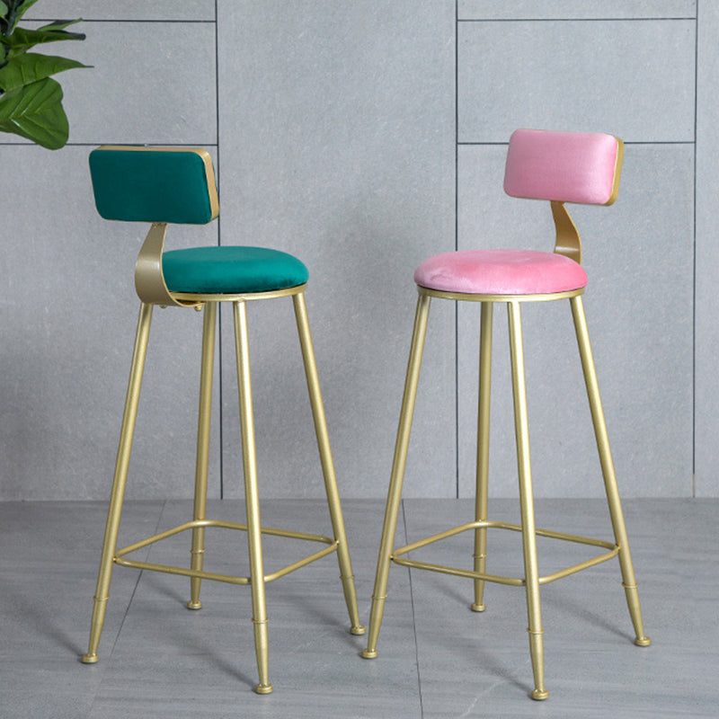 Modern Minimalist Round Velvet Metal Napa Leather Leg Bar Stool Low Back Footrest For Dining Room