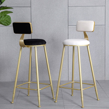 Modern Minimalist Round Velvet Metal Napa Leather Leg Bar Stool Low Back Footrest For Dining Room