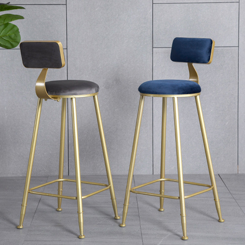 Modern Minimalist Round Velvet Metal Napa Leather Leg Bar Stool Low Back Footrest For Dining Room