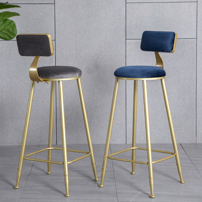 Modern Minimalist Round Velvet Metal Napa Leather Leg Bar Stool Low Back Footrest For Dining Room